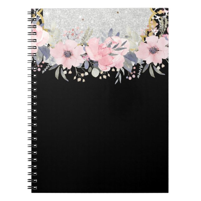 Design Own Pretty Girly Pink Floral Stationery Notebook (Front)
