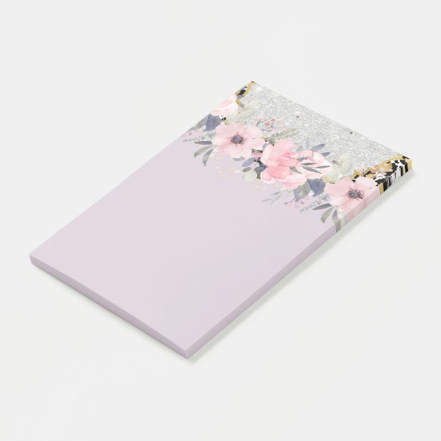 Design Own Pretty Girly Pink Floral Stationery Post-it Notes (Angled)