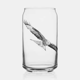 Design Rotmilan in flight black and white Can Glass