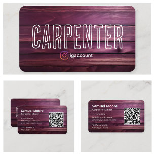 Design Rustic Carpenter QR Code Woodworking Business Card