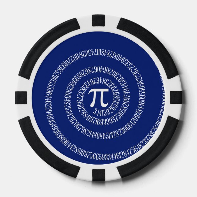 Design Spiral for Pi on Navy Blue Poker Chips (Front)