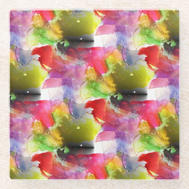Design texture red, yellow watercolor glass coaster (Front)