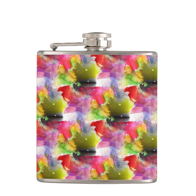 Design texture red, yellow watercolor hip flask (Front)