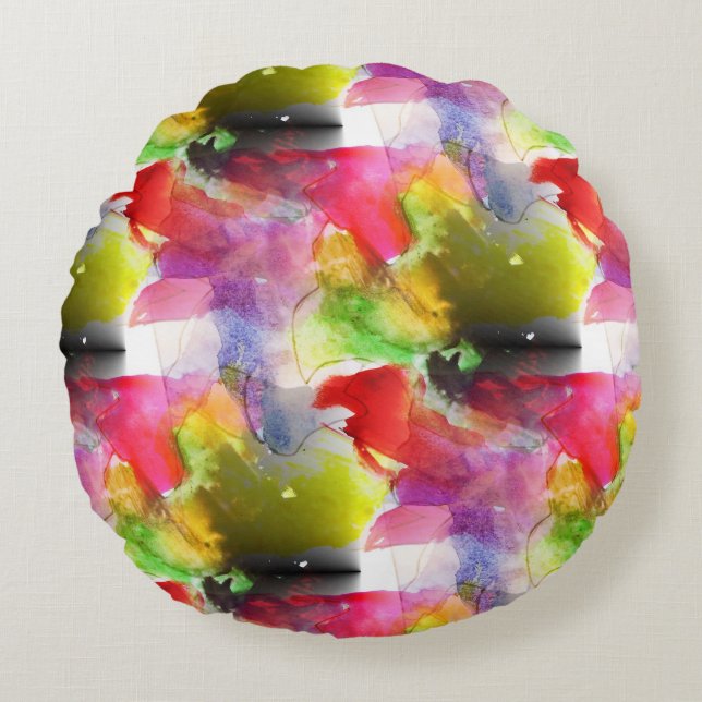 Design texture red, yellow watercolor round cushion (Front)