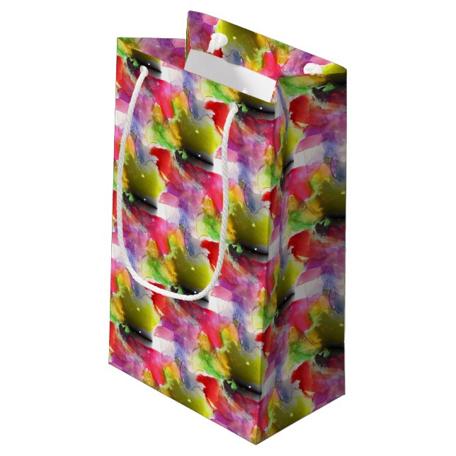 Design texture red, yellow watercolor small gift bag (Back Angled)