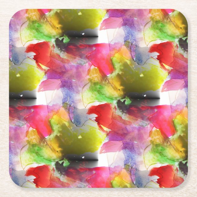 Design texture red, yellow watercolor square paper coaster (Front)