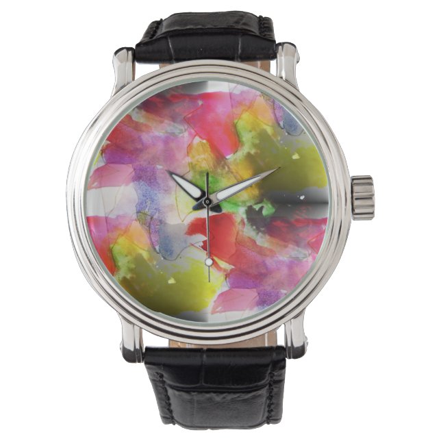 Design texture red, yellow watercolor watch (Front)