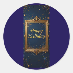 Design with a golden frame on a navy blue colour   classic round sticker