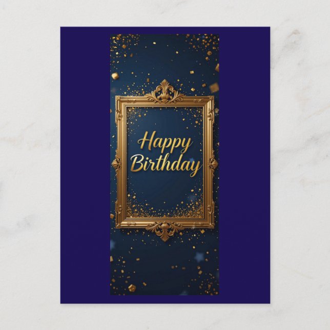 Design with a golden frame on a navy blue colour   postcard (Front)