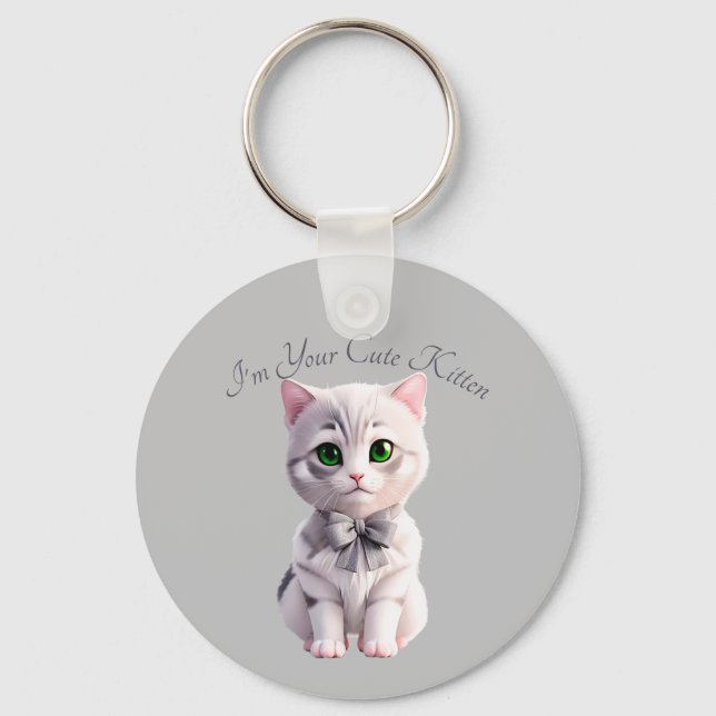 Design with cute grey kitten key ring (Front)
