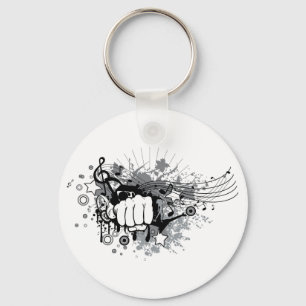 Design with fist,stars and musical notes on  key ring