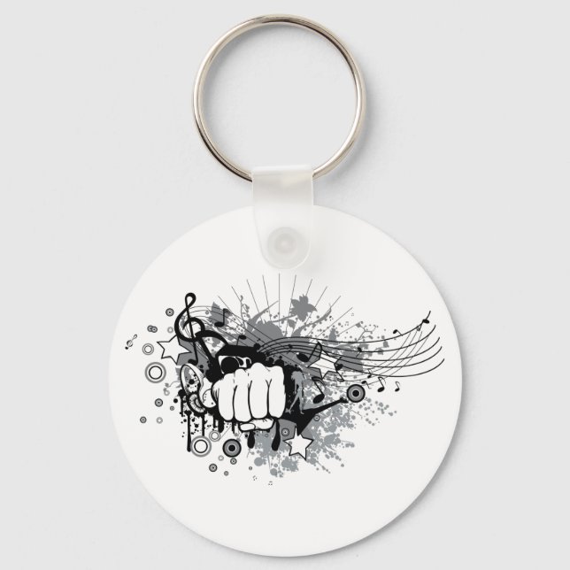 Design with fist,stars and musical notes on  key ring (Front)