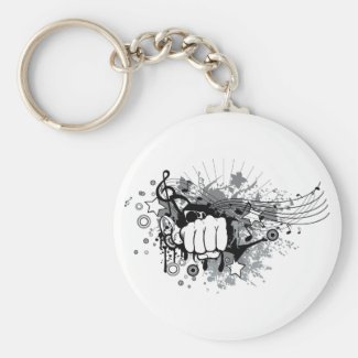 Design with fist,stars and musical notes on key ring
