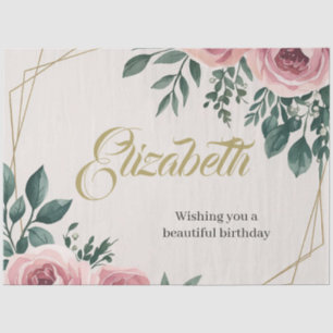 Design with watercolor flowers and gold accents tissue paper
