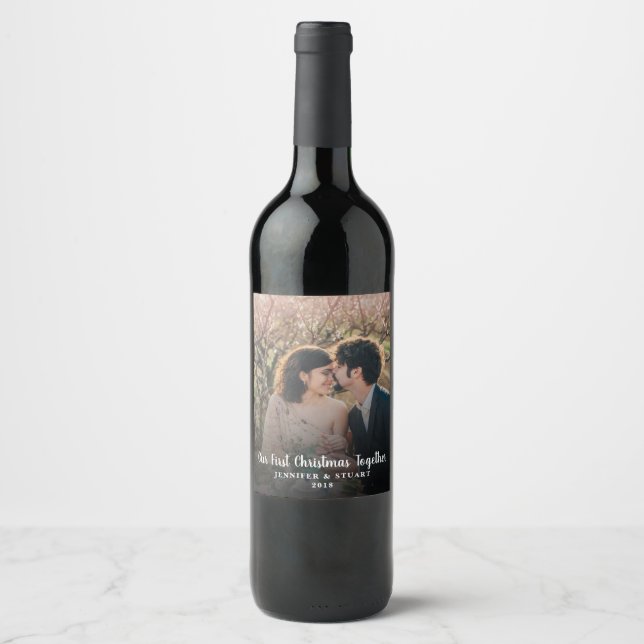 Design your First Christmas together photo Wine Label (Front)