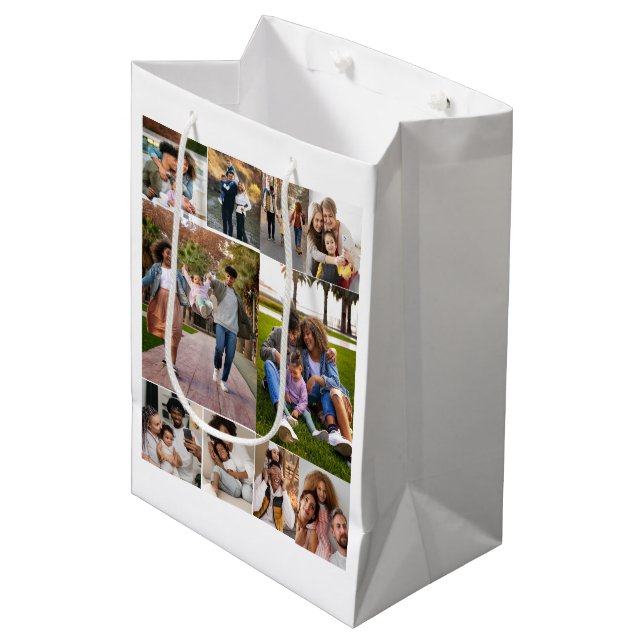 Design Your Own 10 Photo Collage Medium Gift Bag (Front Angled)