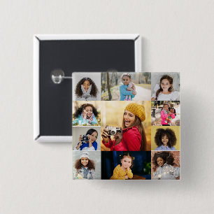 Design Your Own 11 Photo Collage 15 Cm Square Badge