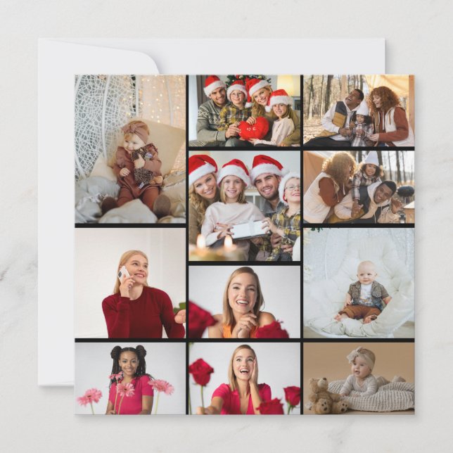 Design Your Own 11 Photo Collage Holiday Card (Front)