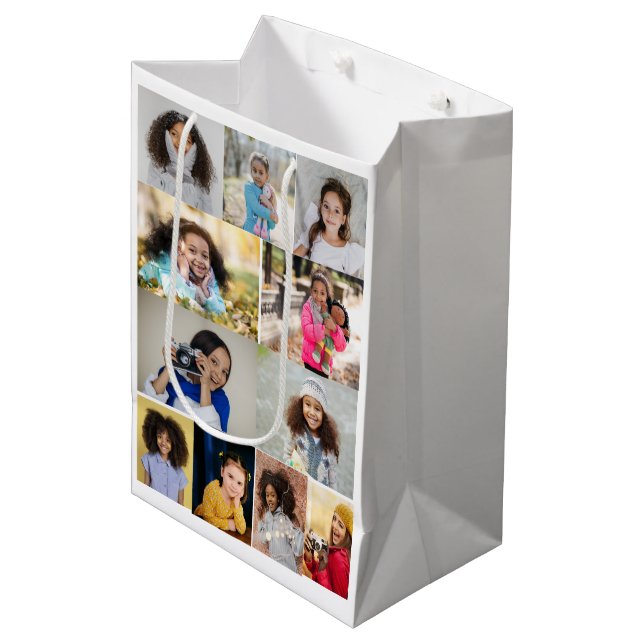 Design Your Own 11 Photo Collage Medium Gift Bag (Front Angled)