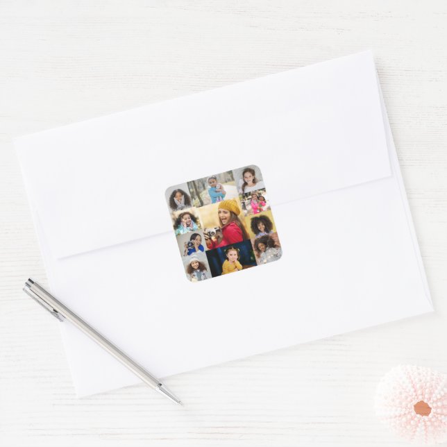 Design Your Own 11 Photo Collage Square Sticker (Envelope)