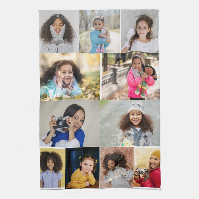 Design Your Own 11 Photo Collage Tea Towel (Vertical)