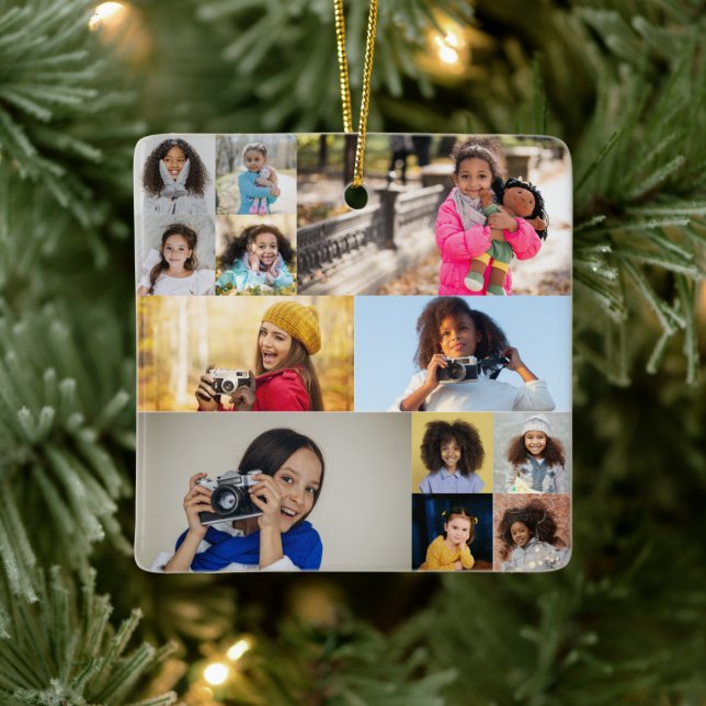 Design Your Own 12 Photo Collage Ceramic Ornament (Tree)