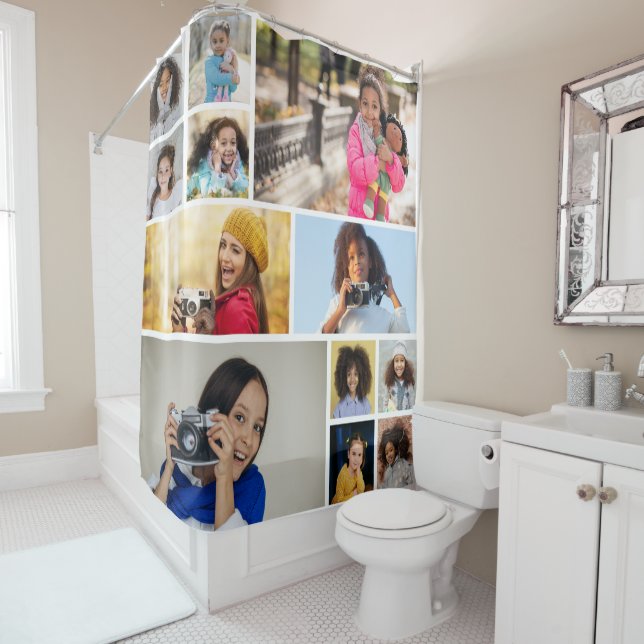 Design Your Own 12 Photo Collage Shower Curtain (In Situ)