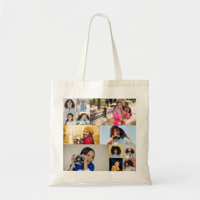 Design Your Own 12 Photo Collage Tote Bag (Front)