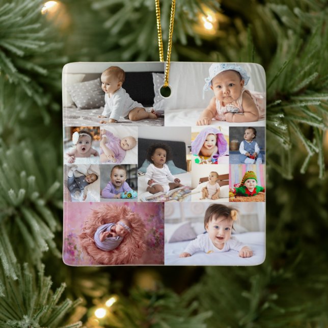 Design Your Own 13 Photo Collage Ceramic Ornament (Tree)