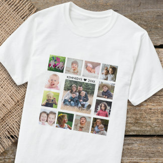 Design Your Own 13 Photo Collage Family Name Text T-Shirt