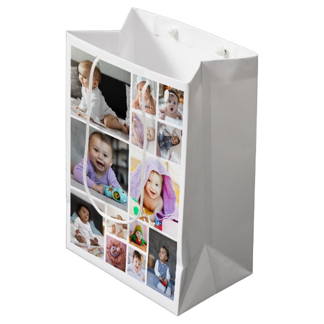 Design Your Own 13 Photo Collage Medium Gift Bag (Front Angled)