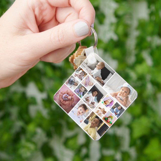 Design Your Own 14 Photo Collage Key Ring (Hand)