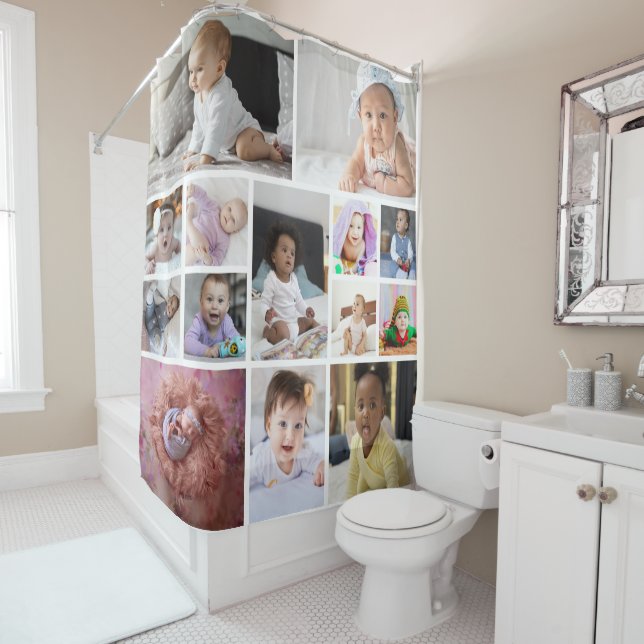 Design Your Own 14 Photo Collage Shower Curtain (In Situ)