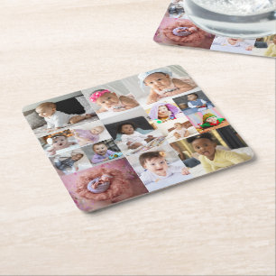 Design Your Own 15 Photo Collage Square Paper Coaster