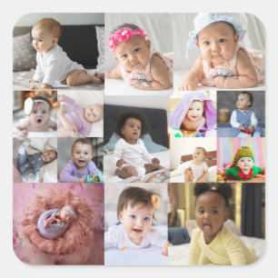 Design Your Own 15 Photo Collage Square Sticker