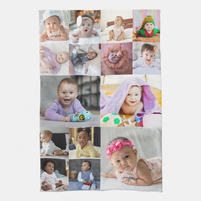 Design Your Own 15 Photo Collage  Tea Towel (Vertical)