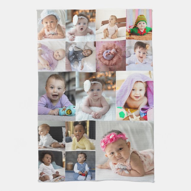 Design Your Own 16 Photo Collage  Tea Towel (Vertical)