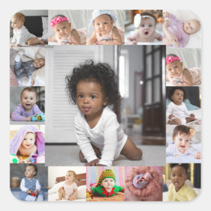 Design Your Own 17 Photo Collage Square Sticker