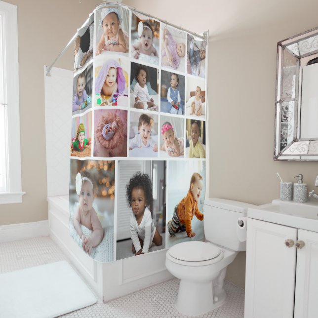 Design Your Own 18 Photo Collage Shower Curtain (In Situ)