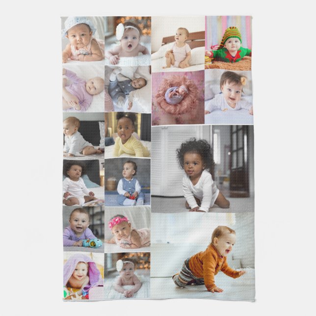Design Your Own 18 Photo Collage  Tea Towel (Vertical)