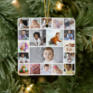 Design Your Own 19 Photo Collage Ceramic Ornament