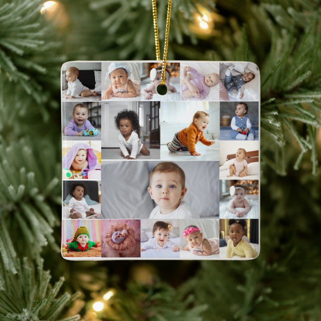 Design Your Own 19 Photo Collage Ceramic Ornament (Tree)