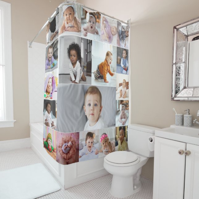 Design Your Own 19 Photo Collage Shower Curtain (In Situ)