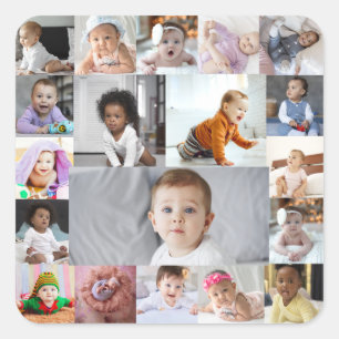 Design Your Own 19 Photo Collage Square Sticker