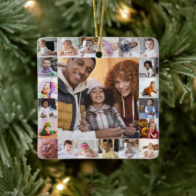 Design Your Own 21 Photo Collage Ceramic Ornament (Tree)