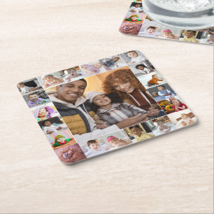 Design Your Own 21 Photo Collage Square Paper Coaster