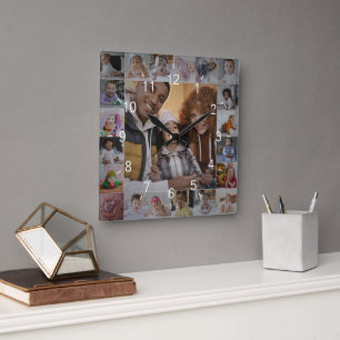 Design Your Own 21 Photo Collage Square Wall Clock