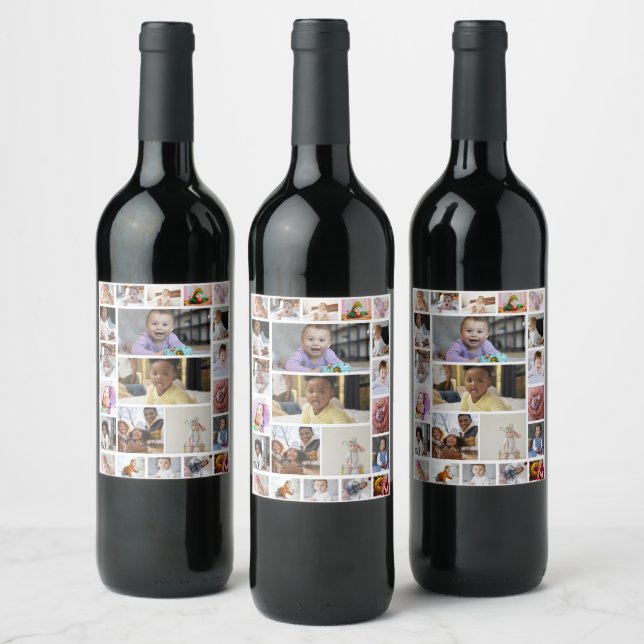 Design Your Own 22 Photo Collage Poster Wine Label (Bottles)