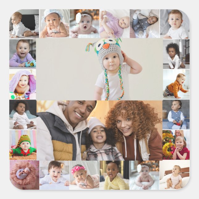 Design Your Own 22 Photo Collage Square Sticker (Front)