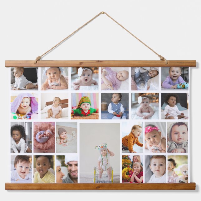 Design Your Own 25 Photo Collage Framed Art Hanging Tapestry (Front)